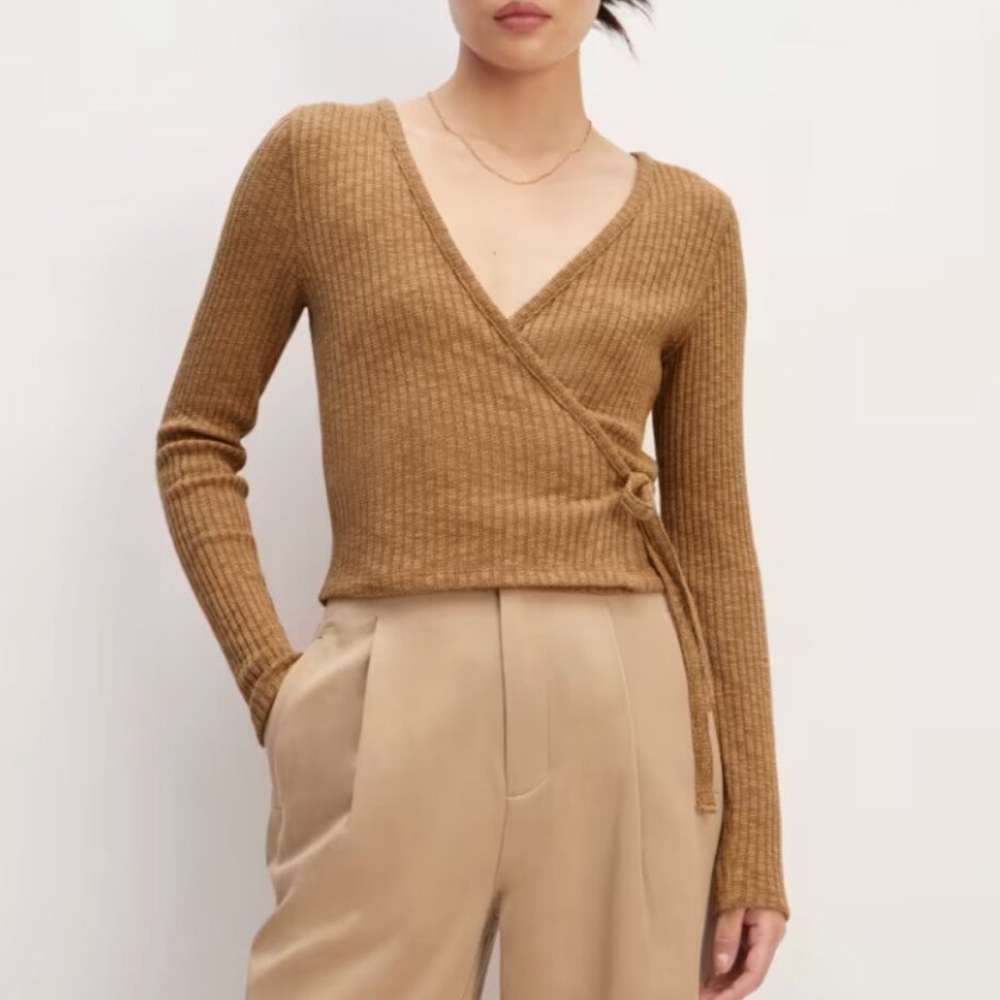 Everlane Cozy Rib Wrap Top in Cappuccino Color Way Size XL